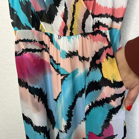 Yumi Kim Large Cleo Watercolor Maxi Dress 100% Silk Zebra Multicolor Medium u24 - Picture 4 of 8